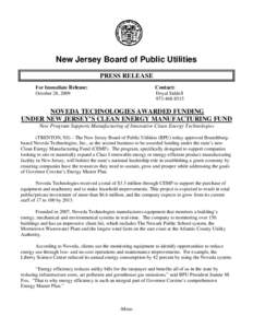 New Jersey Board of Public Utilities PRESS RELEASE For Immediate Release: October 28, 2009  Contact: