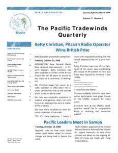 SPARCE HEADQUARTERS  January/February/March 2009 Volume 17 Number 1  The Pacific Tradewinds