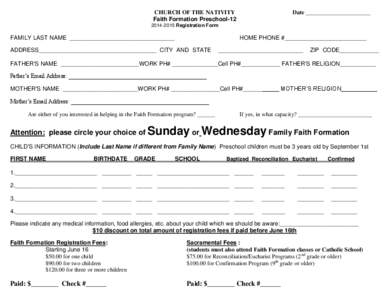CHURCH OF THE NATIVITY Faith Formation Preschool-12 Date ______________________[removed]Registration Form