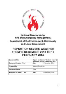 National Directorate for Fire and Emergency Management, Department of the Environment, Community and Local Government  REPORT ON SEVERE WEATHER