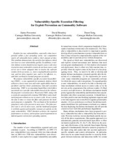 Vulnerability-Specific Execution Filtering for Exploit Prevention on Commodity Software James Newsome Carnegie Mellon University 