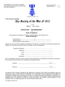 General Society of the War of 1812 Application for Membership