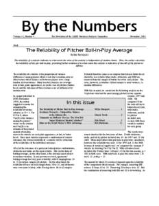 By the Numbers Volume 11, Number 4 The Newsletter of the SABR Statistical Analysis Committee  November, 2001