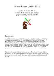 Maroc Echecs Juillet 2013 Award 3° Maroc Echecs Section: Mats aidés en 2,5-3 coups Juge: Christer Jonsson , Suède  Participants: