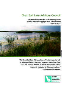 Great Salt Lake Advisory Council  ©TNC archive photo 5th Annual Report to the Utah State Legislature Natural Resources Appropriations Subcommittee
