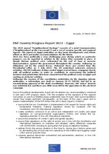 EUROPEAN COMMISSION  MEMO Brussels, 27 March[removed]ENP Country Progress Report 2013 – Egypt