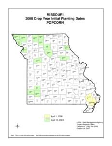 MISSOURI 2008 Crop Year Initial Planting Dates POPCORN Worth 227