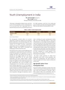 FOCUS OF THE MONTH  Youth Unemployment in India Ms. Sunita Sanghi, Adviser1a & Ms. A. Srija, Director1b Planning Commission, Government of India