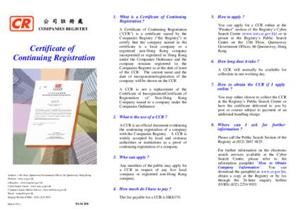 公 司 註 冊 處 COMPANIES REGISTRY Certificate of Continuing Registration