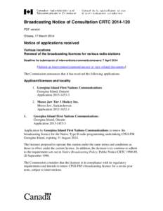Broadcasting Notice of Consultation CRTC 2014-XX