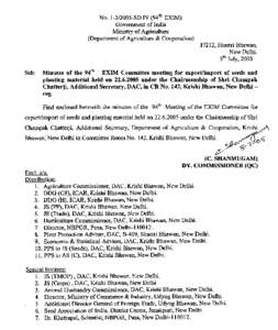 No[removed]SD.IV (94th EXIM) Government of In,dia Ministry of Agriculture (Department of Agriculture & Cooperation) F/212, Shastri Bhawan,