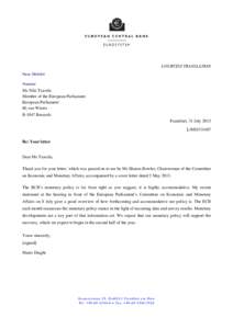 COURTESY TRANSLATION Mario DRAGHI President Ms Niki Tzavela Member of the European Parliament