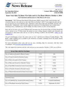 California State Board of Equalization News Release