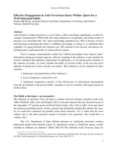 Forum on Public Policy  Effective Engagement in Anti-Terrorism Starts Within: Quest for a Well-Informed Public Cheng-chih Wang, Assistant Professor and Head, Department of Sociology and Political Sciences, Bethel Univers