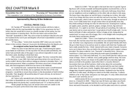 IDLE CHATTER Mark ll Newsletter No: 69 Thursday 21st November[removed]This newsletter is an initiative of the Quandialla Centenary Committee