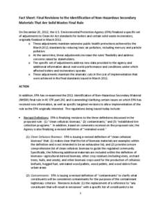 Fact Sheet: Final Revisions to the Identification of Non-Hazardous Secondary Materials That Are Solid Wastes Final Rule