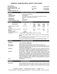 GENERAL PUMP MATERIAL SAFETY DATA SHEET  General Pump 1174 Northland Drive Mendota Heights, MN USA 55120