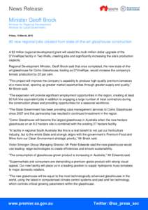 News Release Minister Geoff Brock Minister for Regional Development Minister for Local Government Friday, 13 March, 2015