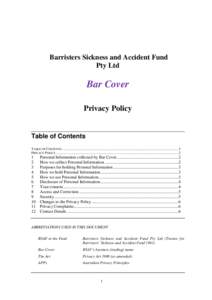 Barristers Sickness and Accident Fund Pty Ltd Bar Cover Privacy Policy