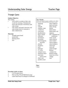 Understanding Solar Energy  Teacher Page Triangle Game Student Objective: