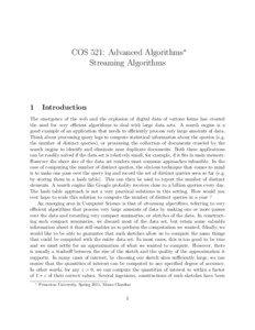 COS 521: Advanced Algorithms∗ Streaming Algorithms
