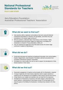 National Professional Standards for Teachers - Pilot Case Study - Asia Education Foundation