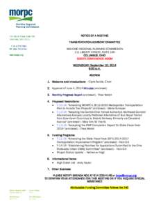 NOTICE OF A MEETING TRANSPORTATION ADVISORY COMMITTEE MID-OHIO REGIONAL PLANNING COMMISSION 111 LIBERTY STREET, SUITE 100 COLUMBUS, OHIO SCIOTO CONFERENCE ROOM
