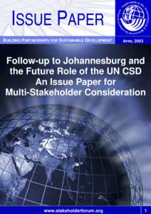 ISSUE PAPER BUILDING PARTNERSHIPS FOR SUSTAINABLE DEVELOPMENT APRILFollow-up to Johannesburg and