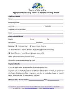 Application for a Group Fitness or Personal Training Permit Applicant Details Name: _____________________________________________________________ Company Name: _____________________________________________________ Addres