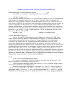 Southern Campaign American Revolution Pension Statements & Rosters Pension Application of Ebenezer Blackshire S45995 DE Transcribed and annotated by C. Leon Harris. Revised 2 July[removed]Post Mark Morgantown Va. For the p