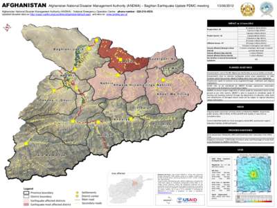 AFGHANISTAN  Afghanistan National Disaster Management Authority (ANDMA) – Baghlan Earthquake Update PDMC meeting[removed]