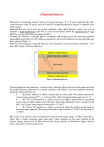 Diamond detector Diamond is an insulating material with a very large band gap, 5.5 eV. It can be operated like other semiconductors of the IV group, such as Si and Ge, by applying electrical contacts to opposite faces of