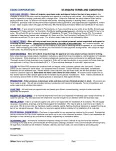 EDON CORPORATION  STANDARD TERMS AND CONDITIONS