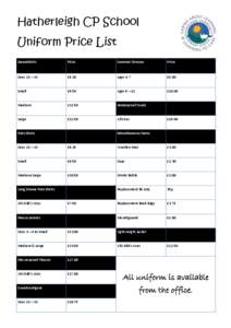 Hatherleigh CP School Uniform Price List Sweatshirts Price