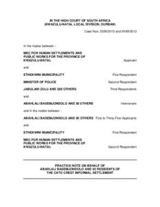 IN THE HIGH COURT OF SOUTH AFRICA (KWAZULU-NATAL LOCAL DIVISION, DURBAN) Case Nos: andIn the matter between – MEC FOR HUMAN SETTLEMENTS AND