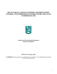 RI DEM/Agriculture- Rules and Regulations Governing the Prevention, Control and Suppression of Rabies Within the State of Rhode Island