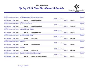 Page High School  Spring 2006Enrollment Dual Enrollment Schedule