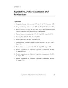 APPENDIX B  Legislation, Policy Statements and Publications Legislation 1.