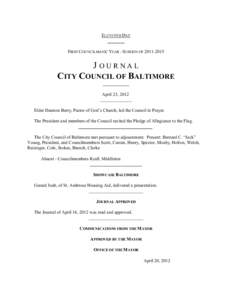 ELEVENTH DAY  FIRST COUNCILMANIC YEAR - SESSION OFJOURNAL CITY COUNCIL OF BALTIMORE