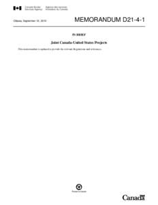 Memorandum D21-4-1, Joint Canada-United States Projects
