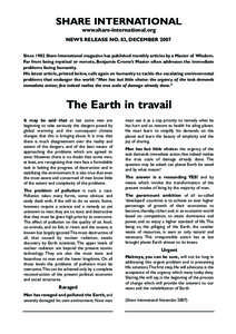 SHARE INTERNATIONAL www.share-international.org NEWS RELEASE NO. 83, DECEMBER 2007