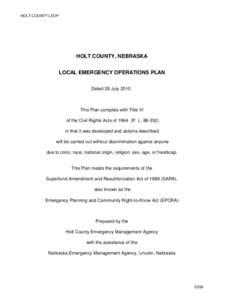 HOLT COUNTY LEOP  HOLT COUNTY, NEBRASKA LOCAL EMERGENCY OPERATIONS PLAN Dated 28 July 2010