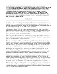 STATEMENT OF STEPHEN E. WHITESELL, ASSOCIATE DIRECTOR, PARK PLANNING, FACILITIES AND LANDS, NATIONAL PARK SERVICE, U.S. DEPARTMENT OF THE INTERIOR, BEFORE THE HOUSE SUBCOMMITTEE ON NATIONAL PARKS, FORESTS AND PUBLIC LAND