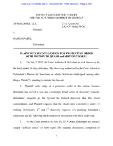 Case 2:12-cvWCO Document 60 FiledPage 1 of 8  UNITED STATES DISTRICT COURT FOR THE NORTHERN DISTRICT OF GEORGIA AF HOLDINGS, LLC,