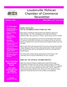 Loudonville Mohican Chamber of Commerce Newsletter February, 2013  Office Hours: M-F 9 am-4 pm