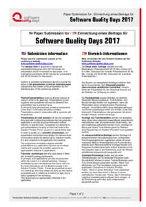 Paper Submission for / Einreichung eines Beitrags für  Software Quality Days 2017 Paper Submission for /  Einreichung eines Beitrags für