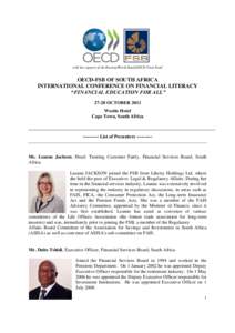 16th arrondissement of Paris / International trade / Financial literacy / Financial Services Board / International Organization of Securities Commissions / Finance / Mahmoud Mohieldin / Avinash Persaud / Economics / International economics / Organisation for Economic Co-operation and Development