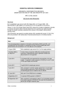 WRONGFUL DISCONNECTION DECISION UNDER SECTION 40B of the ELECTRICITY INDUSTRY ACT[removed]the Act)