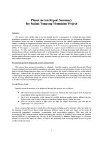 Planet Action Report Summary for Sudan / Imatong Mountains Project Summary