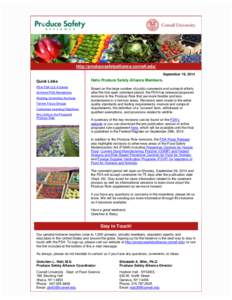 http://producesafetyalliance.cornell.edu/ September 19, 2014 Quick Links  Hello Produce Safety Alliance Members,